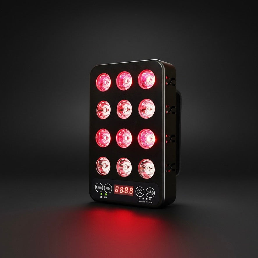 Black Red Light panel with red lights on a dark background