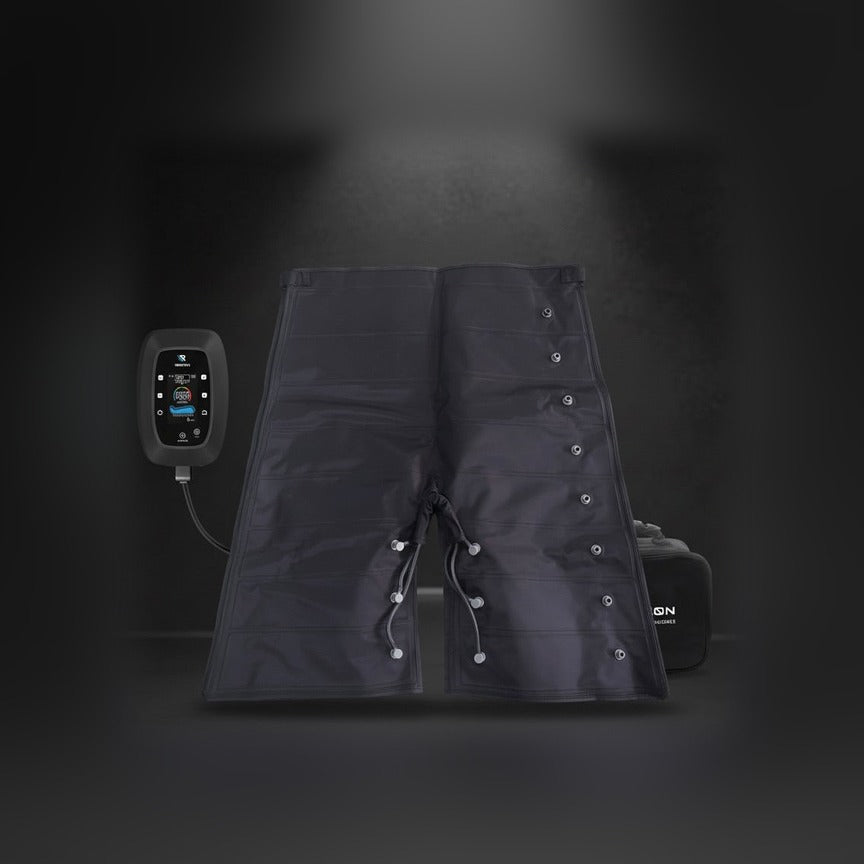 RECON Elite Hip Attachment compression shorts with touchscreen controller and carry bag